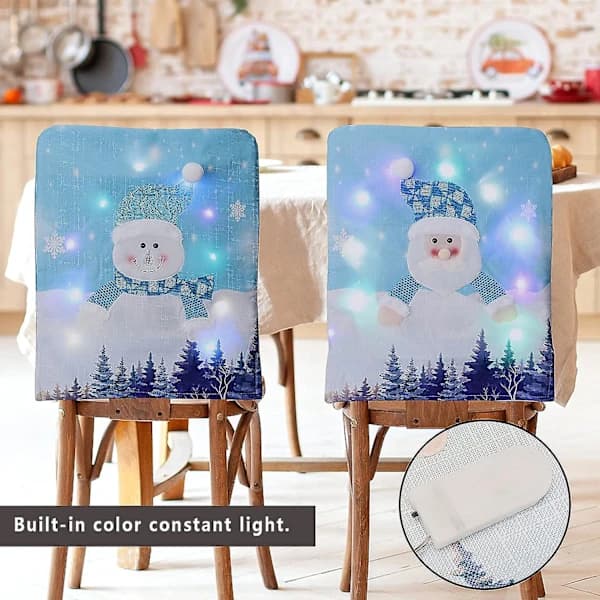 LED-belysning Julstolsöverdrag Set om 2, Snögubbe Stolskydd