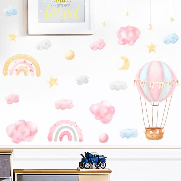 Rainbow and Hot Air Balloon Wall Decals for Kids, Removable