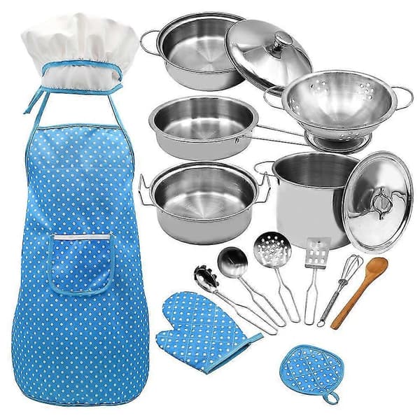 Kids Cooking and Baking Set 18 Pieces with Chef Hat Apron Oven Mitt Pot Soup Pot Spoon Spatula Kitchen U