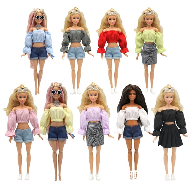 9-delad uppsättning av 29 cm dockkläder leksak Barbie plysch jacka jacka med foder