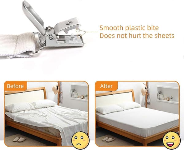 Adjustable Sheet Straps for Fitted Sheets (65 cm to 200 cm), Adjustable Fastening Strap for Sheets, Sofa, Ironing Board Cover (White, 4-Pack)