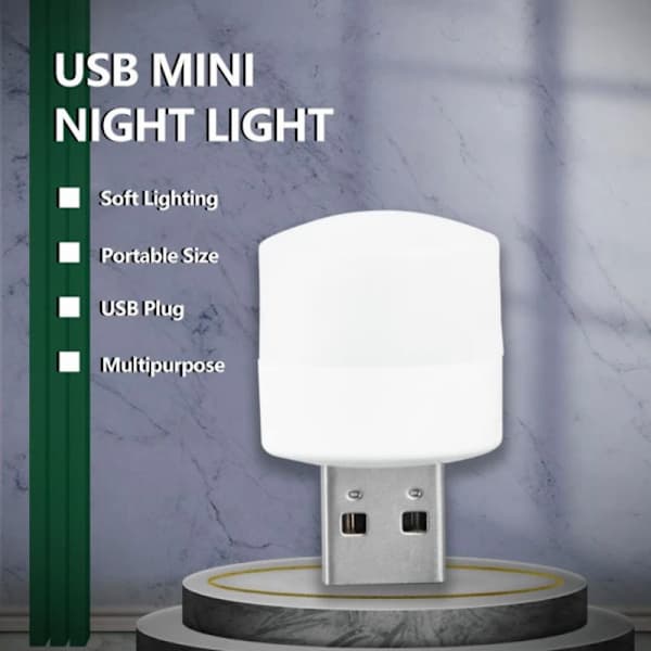 5-pakning USB bærbar LED Mini Nattlampe Liten Rund Lampe HVIT WHITE