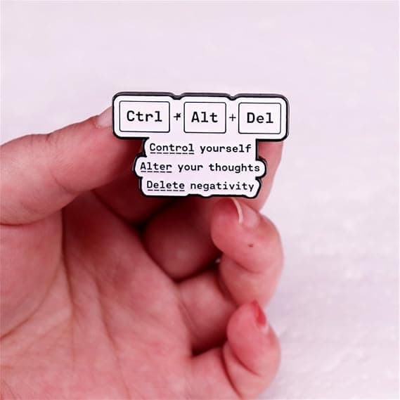 Check Yourself, Change Your Thoughts, Remove Negativity Brooch Computer Keyboard Buttons Enamel Lapel Pin Positive Words