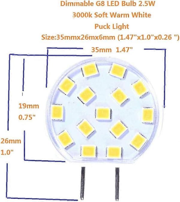 Dimbar G8 LED-pære 2,5W 3000k Mykt Varmhvitt Pucklys Keramikk x4 [DB]