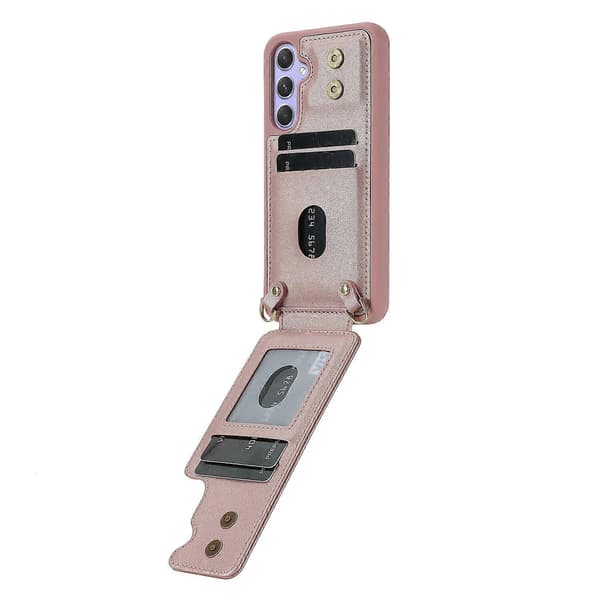 Case for Samsung Galaxy S25+ with Stand, Card Slots, Leather-Covered TPU Case with Shoulder Strap