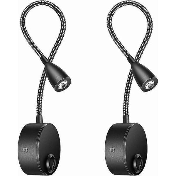 2-pack Bedside Lamp Wall, LED Reading Lights Gooseneck Lamp 3W, 3000K Warm White Reading Lamp (Black)