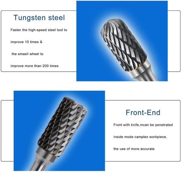 1 stk. Roterende fræser, dobbeltskåret wolframkarbid-slibestift, 6 mm skaft, 12 mm cylindrisk hoved, roterende graveringsstift