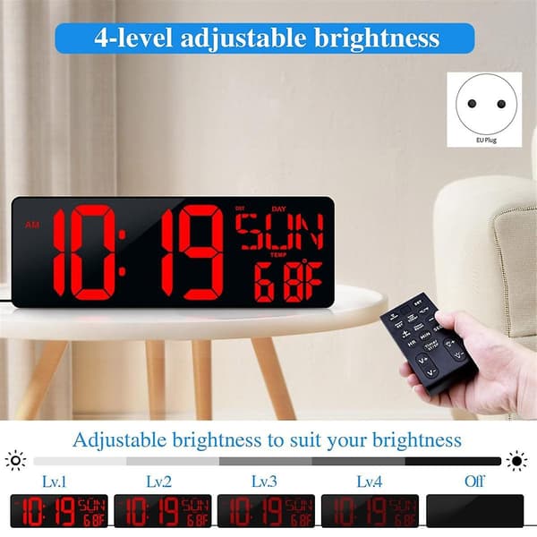 Stor Digital Väggklocka 17,2 Tum LED-Display Timer med Datum Vecka Auto Justerbar Ljusstyrka EU P