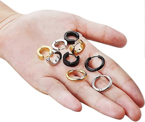316L Kirurgisk rustfrit stål Huggie Hoop-øreringe til mænd og kvinder, 6 par