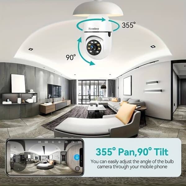 Smart WiFi Bulb Security Cameras PTZ Control, Motion Detection Alerts