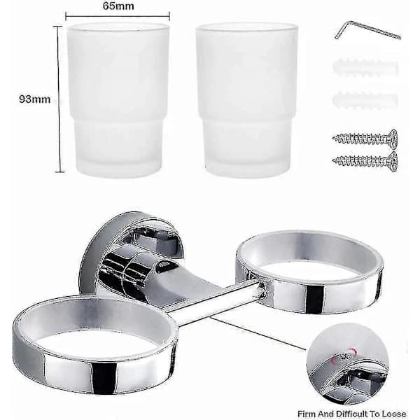 Dobbelt glass vannglass veggmontert tannbørsteholder 304 rustfritt stål