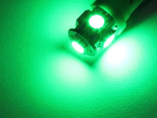 T10 w5w gröna LED-lampor, SMD5050, 10-pack, 12V DC.