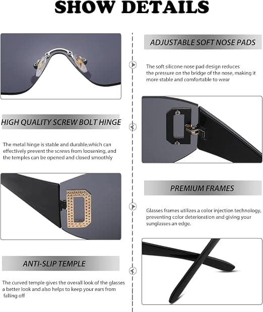Women's and Men's Sunglasses, Rimless Rectangular Futuristic Design Oversized Frameless Frame Brown Brown