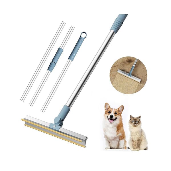 Reusable Pet Hair Remover Adjustable Long Handle Carpet Rake Embedded Fur Remover Scraper A
