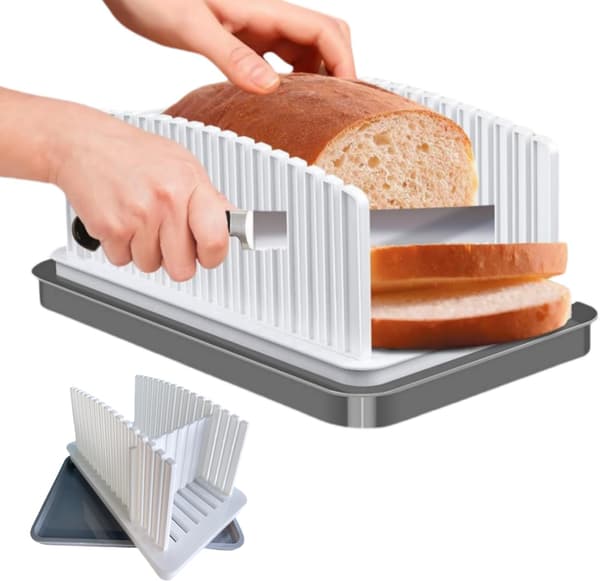 Bread Slicer Adjustable Foldable Toast Slicer Handheld Bread Cutter with Crumb Tray for Homemade Bread Kitchen Baking Tool