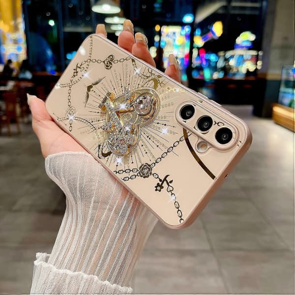Case for Samsung Galaxy A16 4G/5G with Stand TPU+PC Rhinestones Decor Phone Case - White