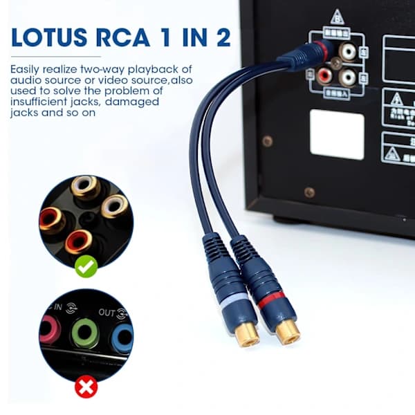 RCA-han til dobbelt hun-kabel, 3,5 mm Jack RCA-adapter lydkabelsplitter, mørkeblå - 15 cm, dobbelt RCA-musikkabel til,A