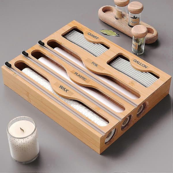 Foliedispenser og skærer, Bambus foliedispenser med skærer SZRH A-D
