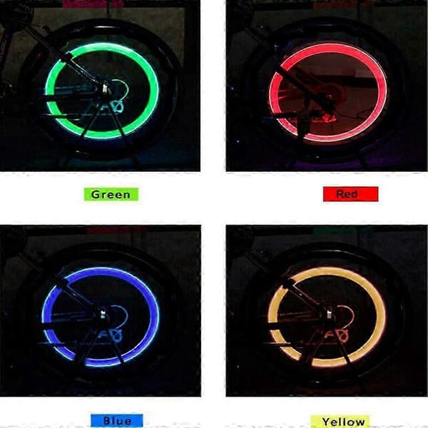 4-pak LED-cykelhjulslys, 4 farver Vandtætte LED-ventilhætter til for- og baghjul, LED-sikkerhedslys til cykelhjul