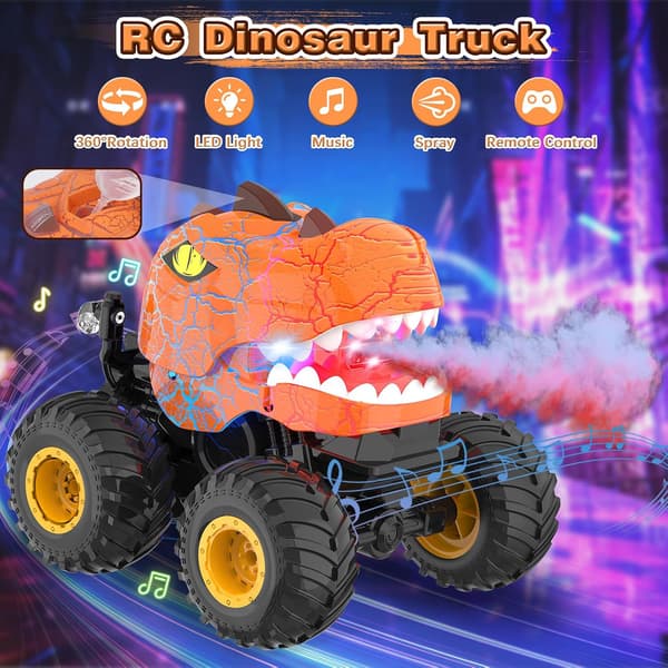 2.4G fjernstyret bil dinosaur terrænggående med spray og lys (orange)