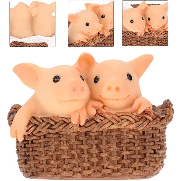 Creative Cute Pig Simulation Cartoon Animal Model Decoration (Small Pig in Basket)