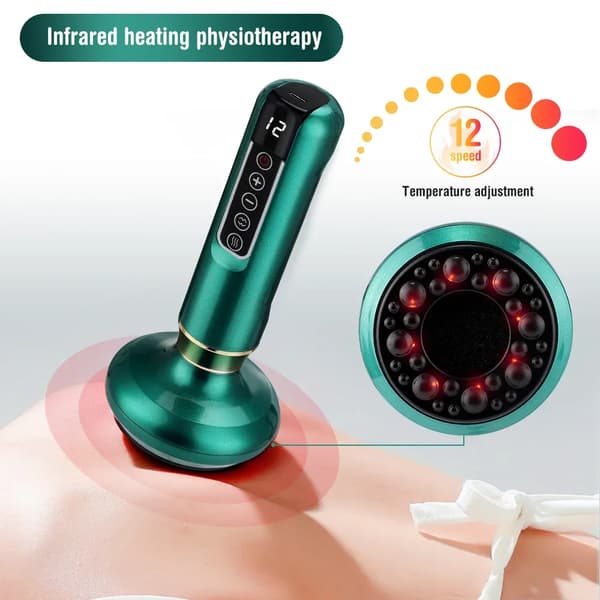 Massageapparat med sug-, skrap- och värmekoppningsfunktioner (grön)