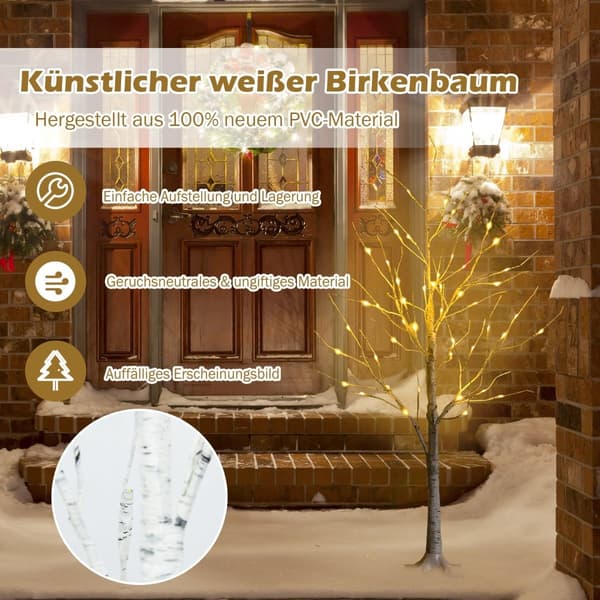 120 cm LED-koivu 48 lämpimänvalkoisella valolla