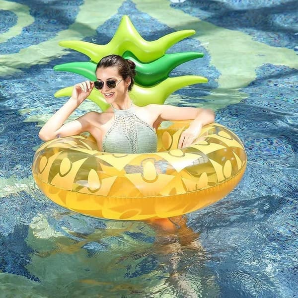 Inflatable Pool Float Adult Swim Rings Large Inflatable Pineapple Pool Buoy Multifunctional Inflatable Hammock, with Cup Holder Summer Water Toy