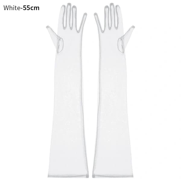 1 par tyllhansker bryllup brudehansker HVITE 55CM Hvit 55cm