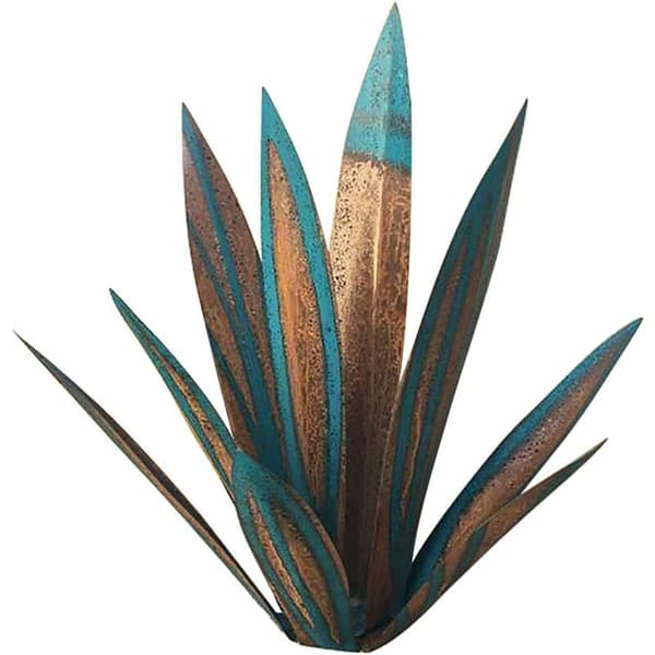 Metall Agave Plante Hagedekorasjon Rød Rustikk Tequila Skulptur Innendørs Plenpynt (27cm, Blå Gul)