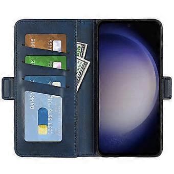 Compatible Case for Samsung Galaxy S24 PU Leather Dual Magnetic Clasp Protective Cover (Blue)