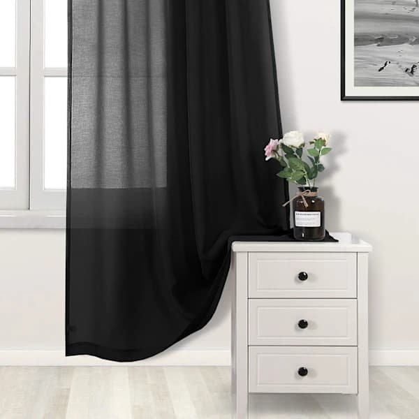 Svarta skira gardiner, halvtransparenta gardiner för sovrum och vardagsrum, 137 x 213 cm längd, 2-pack