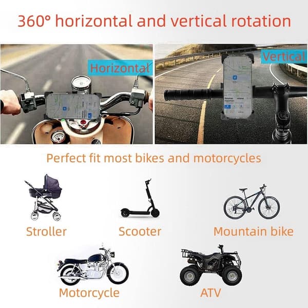Cykeltelefonhållare, kompatibel med smartphones, fallsäker, 360° rotation.