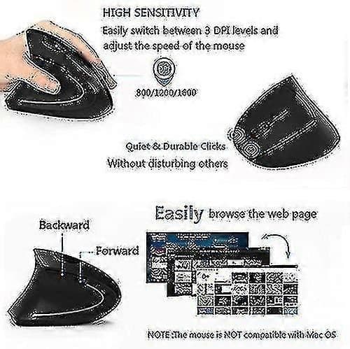 Left-Handed Mouse, Vertical Ergonomic Mouse, Wireless 2.4g USB Left Lefty Ergonomic Vertical Mouse, Less Noise - Black (65% off)_EP28