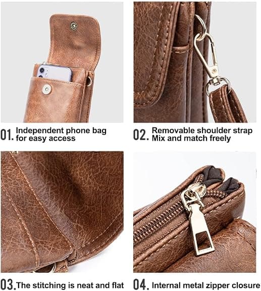 Mobile Phone Crossbody Bag, Women's Leather Textured Small Wallet Bag with Adjustable Shoulder Strap (Black)_OF