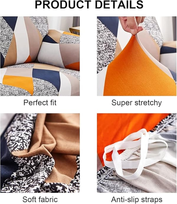 Oransje Geometri, Stretch Sofatrekk 3-seters Sofatrekk med Armlener Moderne Universelt Elastisk Sofatrekk Sofatrekk Beskyttende Trekk
