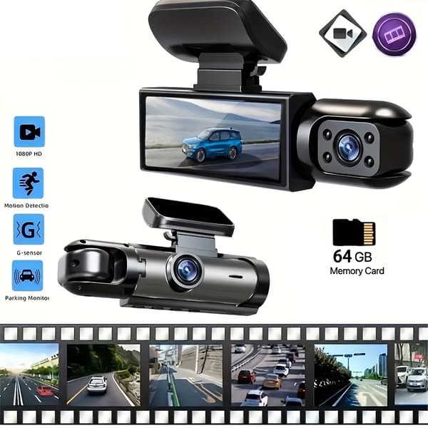 64 GB Dubbellins Bil-DVR med 1080P HD Mörkerseende