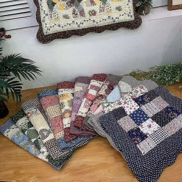 2-delt Boho Bomulds Quiltet Pudebetræk Blomsterprintet Patchwork Pudebetræk Sæt, Standardstørrelse (606 Rød, 50x70 cm)