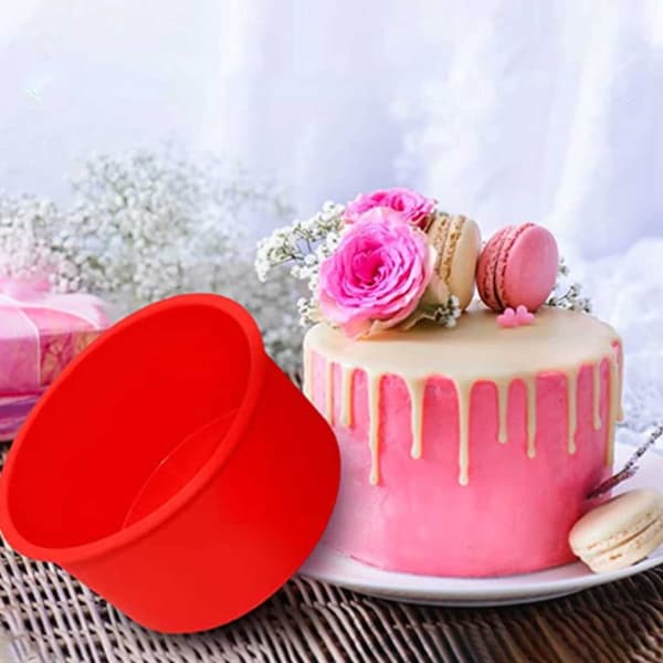 Liten rund bakeform i silikon, kakeform 10 cm rød red