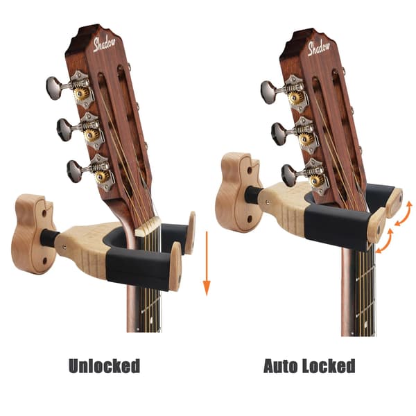 Gitarveggfeste, autolås gitarvegghenger gitarholder hardt trebase i gitarform gitarkrok for akustisk