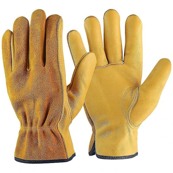 Cowhide Leather Work Gloves for Drivers, DIY, Gardening, Storage, Farm Work, Multi-purpose (XL, Yellow)