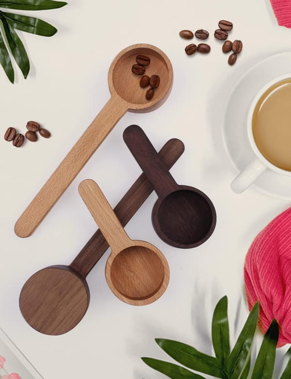 Trækaffeske, kaffemåleske til kaffebønner, malede bønner eller te, køkkenredskab
