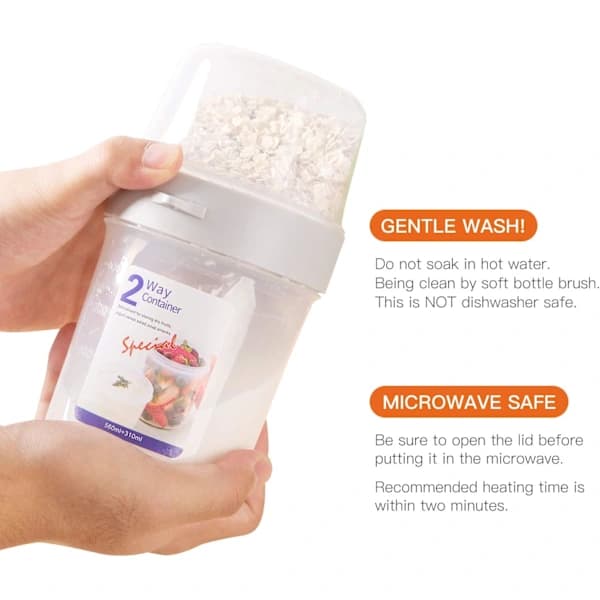 Portable Cereal Cup Double Layer PP Yogurt Salad Fruit Snack Container for Work Travel School 310ml Plus 560ml
