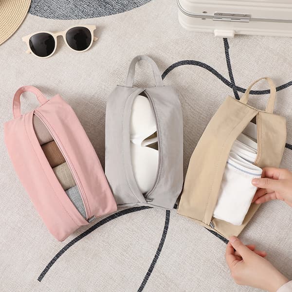 Sett med 3 reisevesker – 600D Oxford-stoff – 28 x 10,5 cm – Rosa + Beige + Grå