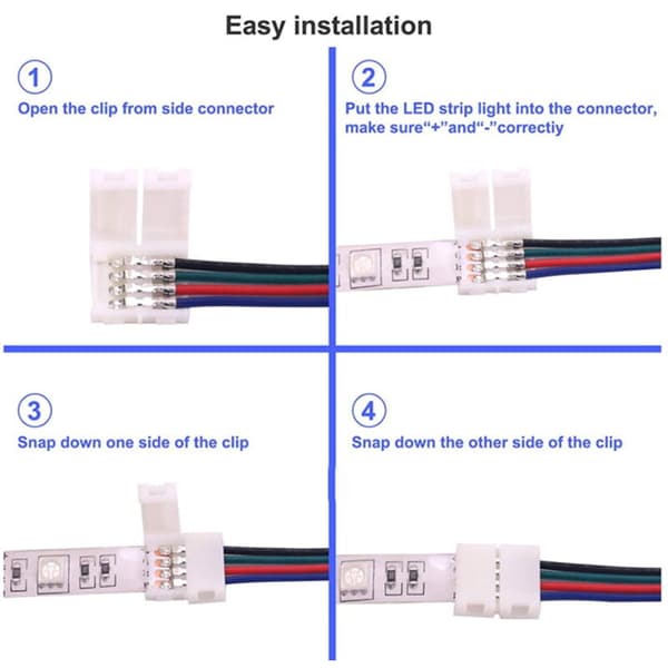 RGB 5050 LED Strip-stik, hurtigforbindelse ingen loddekabel dobbeltkabel til farvelys
