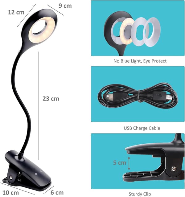 3W Rechargeable Cordless LED Desk Lamp, 24 LED, Touch Bedside Lamp with Clip