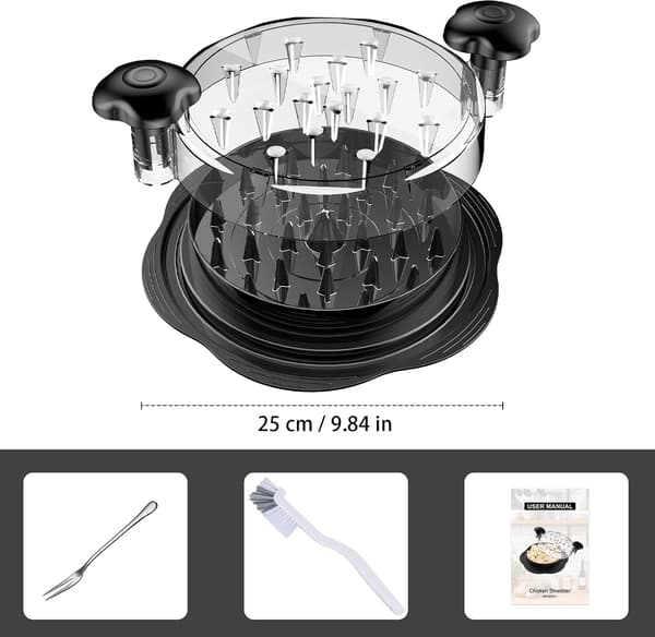 Large Chicken Shredder, Tool for Shredding Chicken Breast with Twist Function, Brush & Fork, Non-Slip, BPA-Free, Suitable for Pork, Beef, and Chicken