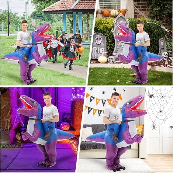1 lilla oppblåsbar Velociraptor-kostyme for voksne, oppblåsbar [JUN]