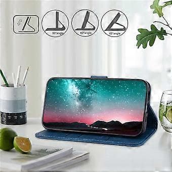 Compatible for Samsung Galaxy A25 5G Solid Color PU Leather Wallet Case Full Enclosed Mobile Phone Stand Protection (Dark Blue)