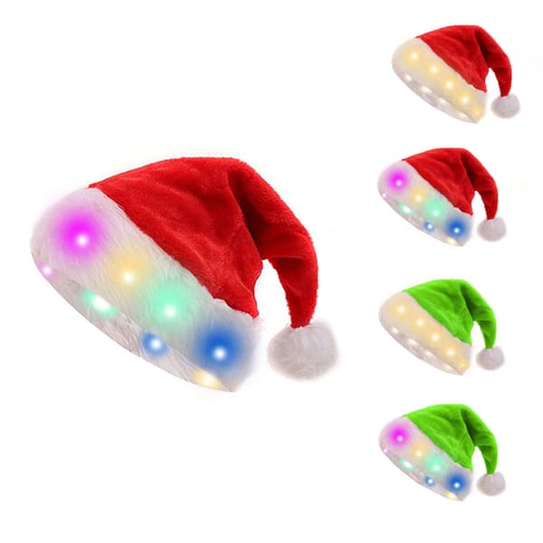 Julehat, Unisex Lysende Julemandshatte, Plys Julehat (grøn - Farvelys)